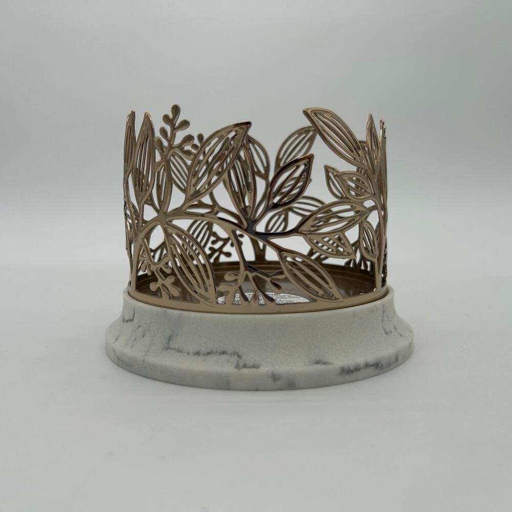 Bath & Body Works Gold Vine Leaf 3 Wick Candle Holder Marble Base